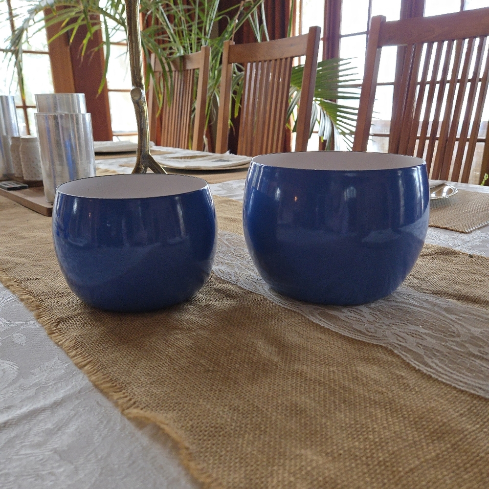Rare Dansk Vintage Kobenstyle Blue Enamel Mixing Bowls Pots